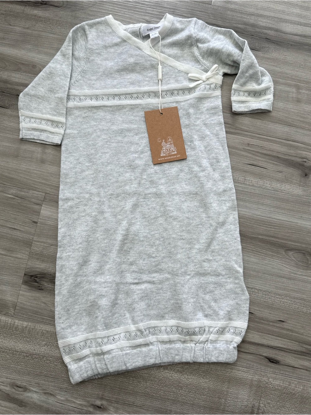 Angel Dear Light Gray and White Knit Baby Sleep Gown
